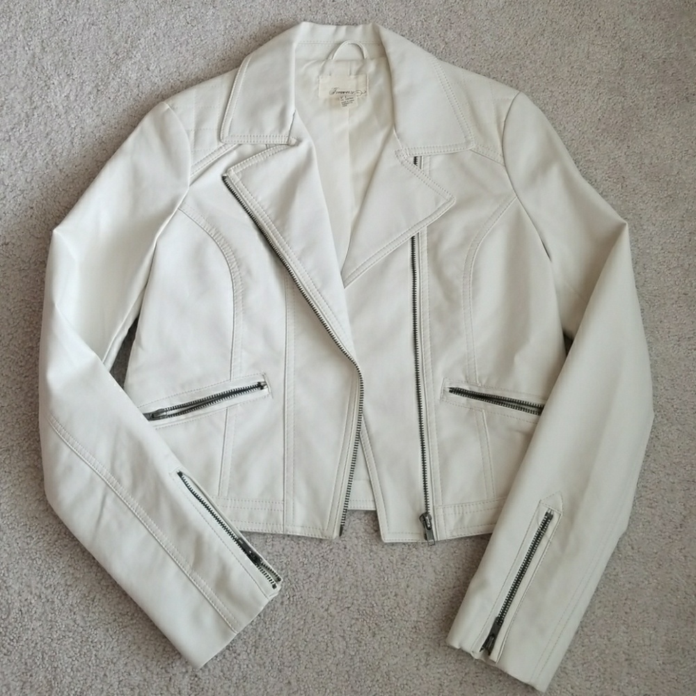 White Fake Leather Moto Jacket
